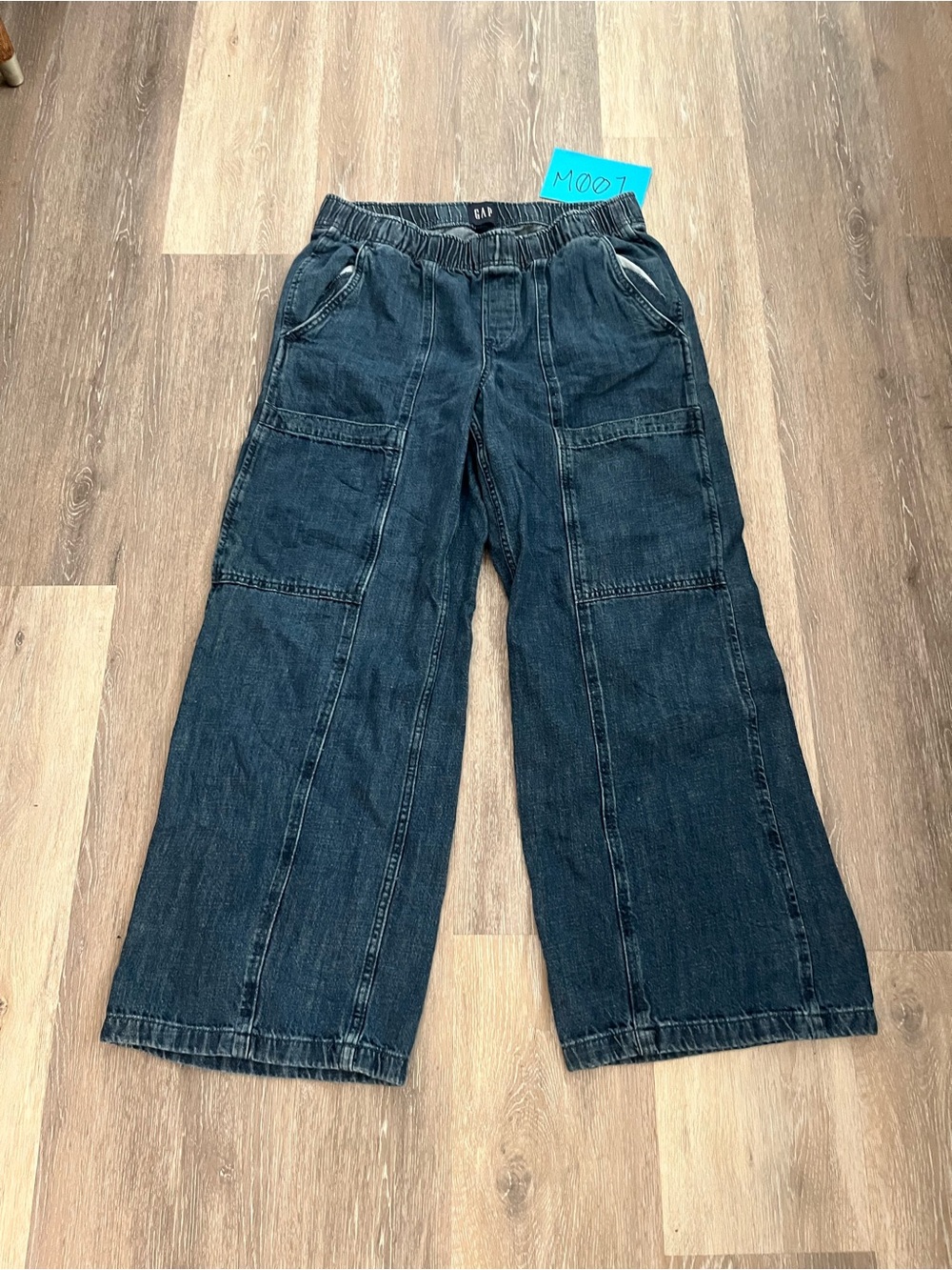 Gap Womens Wide Leg Jeans Medium Dark Wash Denim Easy Cargo Jean Pull On Utility